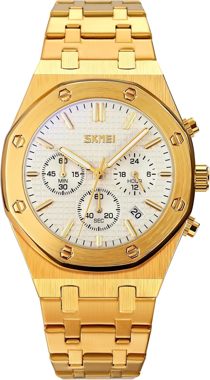 SKMEI SKMEI-9296 Gold and Silver Watch Front View