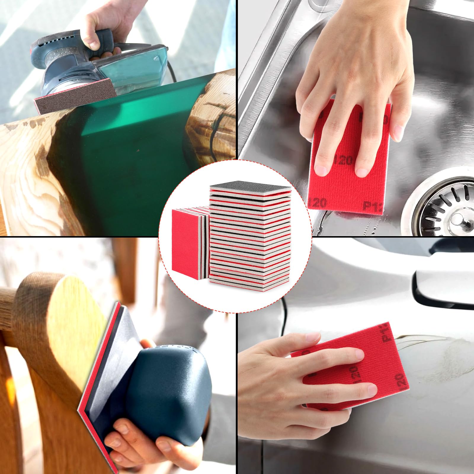 TXXATX 27 Pieces Sanding Sponge 180-3000 Grits Sponge Sanding Pads Wet and Dry Blocks Sandpapers Flexible Pads Washable and Reusable for Drywall Wood Furniture Metal Polishing Painting Auto Repair - Image 2