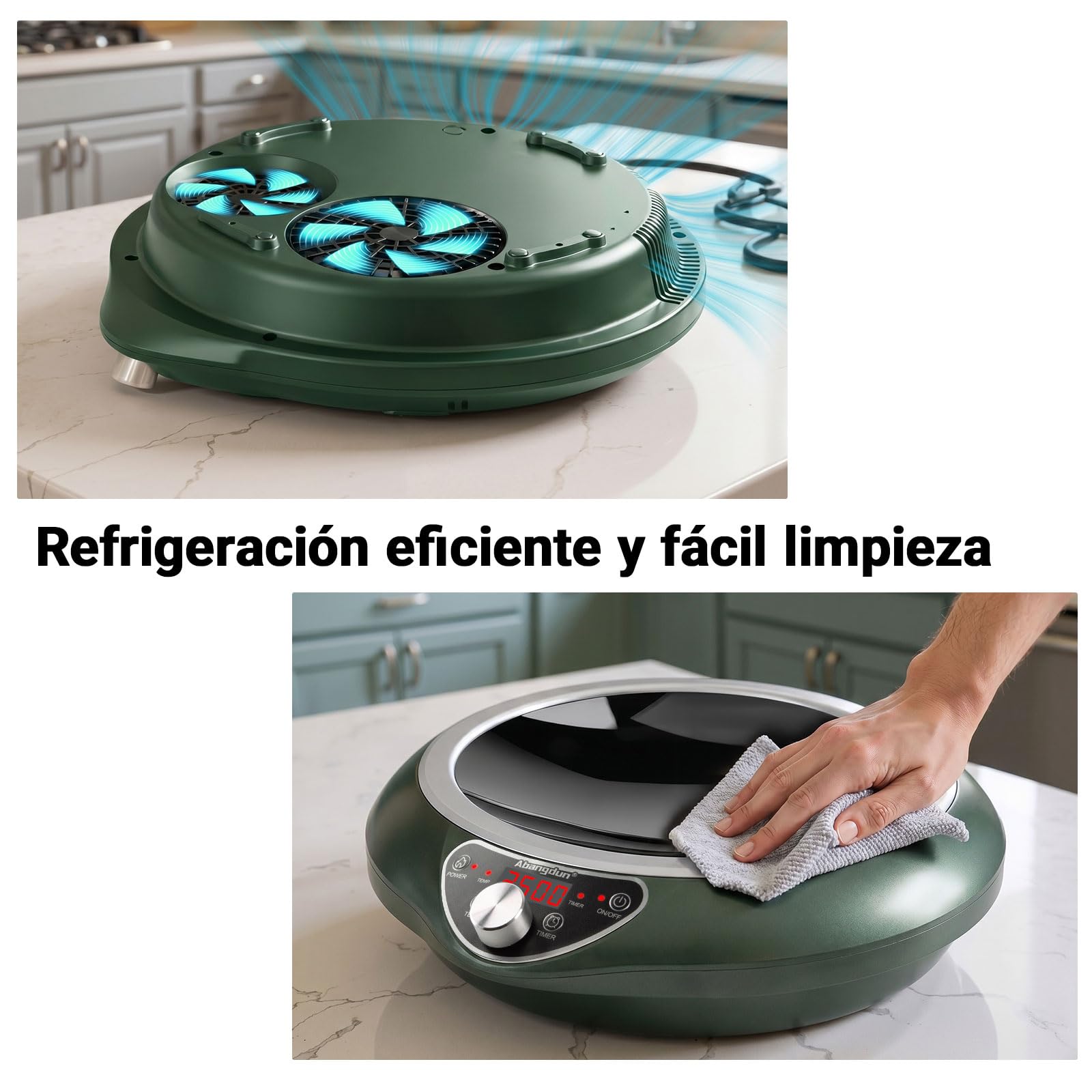 laca de Inducción Abangdun con Wok, Quemador de Inducción de 2500W con 16 Niveles de Potencia, 200W-2500W, Rango de Temperatura 80-240°C, Pantalla LED, Temporizador de 18 Horas, 220-240V