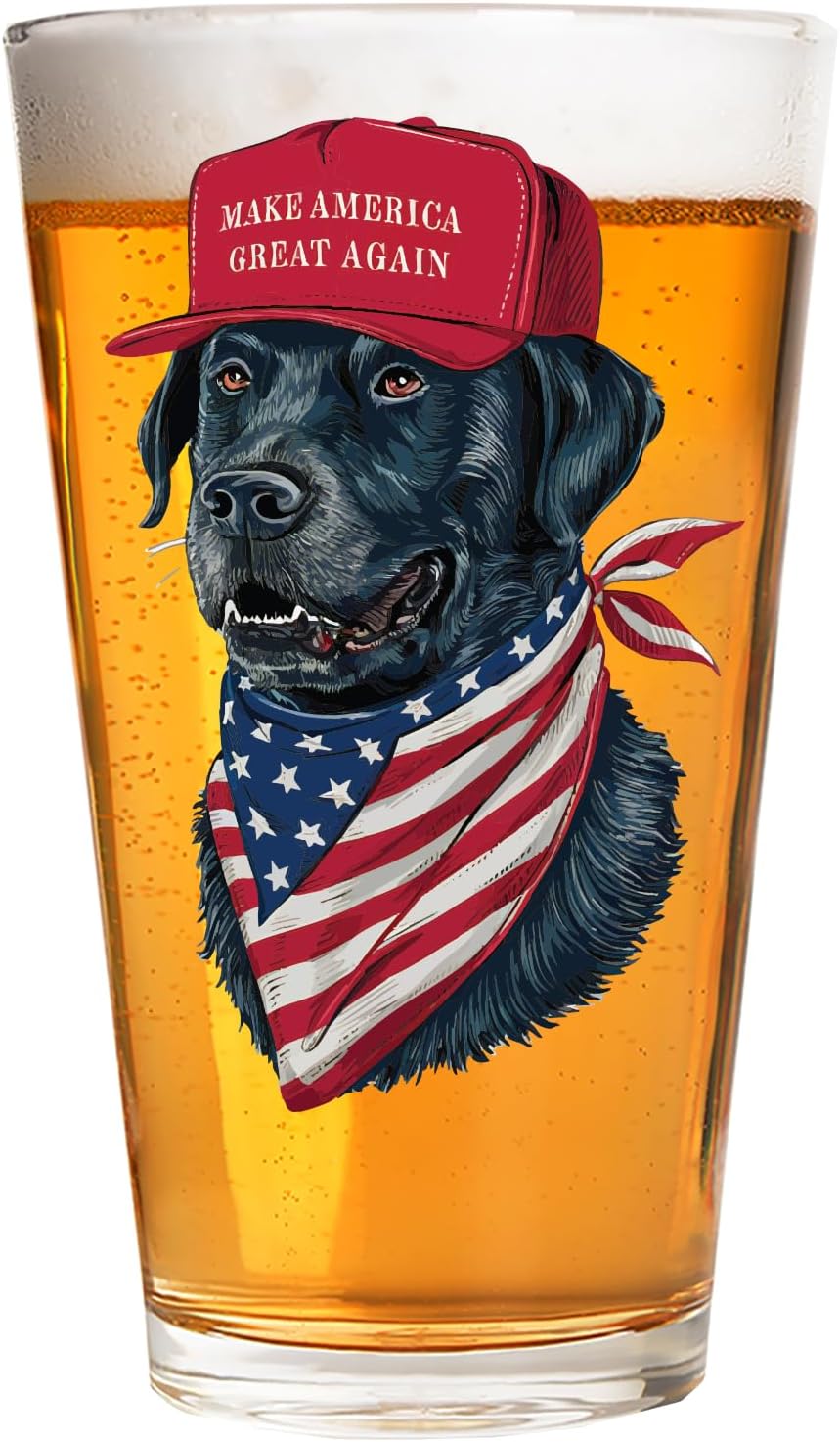 Patriots Cave Americana Black Lab 16 oz Beer Glass Gift for him - Made in the USA & Dishwasher Safe