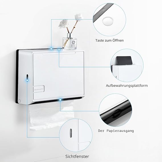 Paper Towel Dispenser Wall Mounted Tissue Box Dispenser Commercial Towel Dispenser for Kitchen Bathroom Office Restaurant Holds 200 Sheets (White)