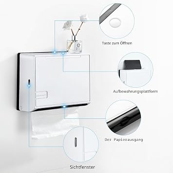 Paper Towel Dispenser Wall Mounted Tissue Box Dispenser Commercial Towel Dispenser for Kitchen Bathroom Office Restaurant Holds 200 Sheets (White)