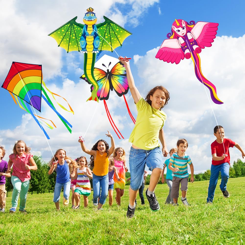 Flintronic Cometas para Niños, Dinosaurio Grande con 100m Hilo, Fácil Volar y Montar, para Playa, Campamento, Viaje, Juegos al Aire Libre
