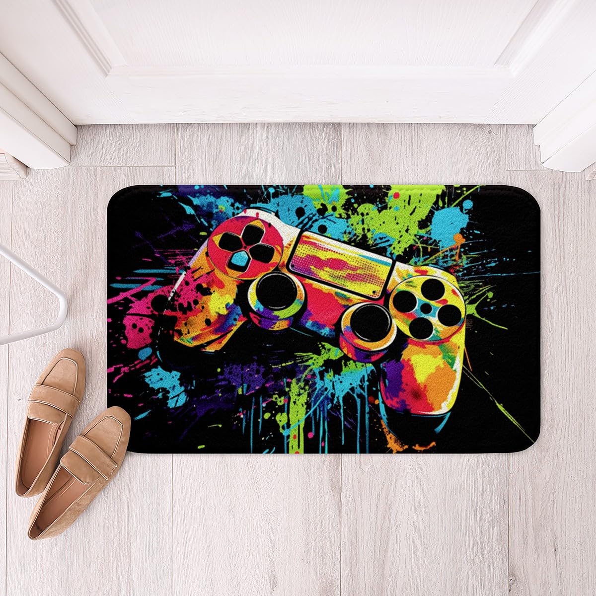Homewish Gamepad Bathroom Rug,Video Games Bath Mats Kids Teens Bathroom Decor,Colorful Tie-dye Shaggy Absorbent Floor Mat Fashion Modern Bath Indoor