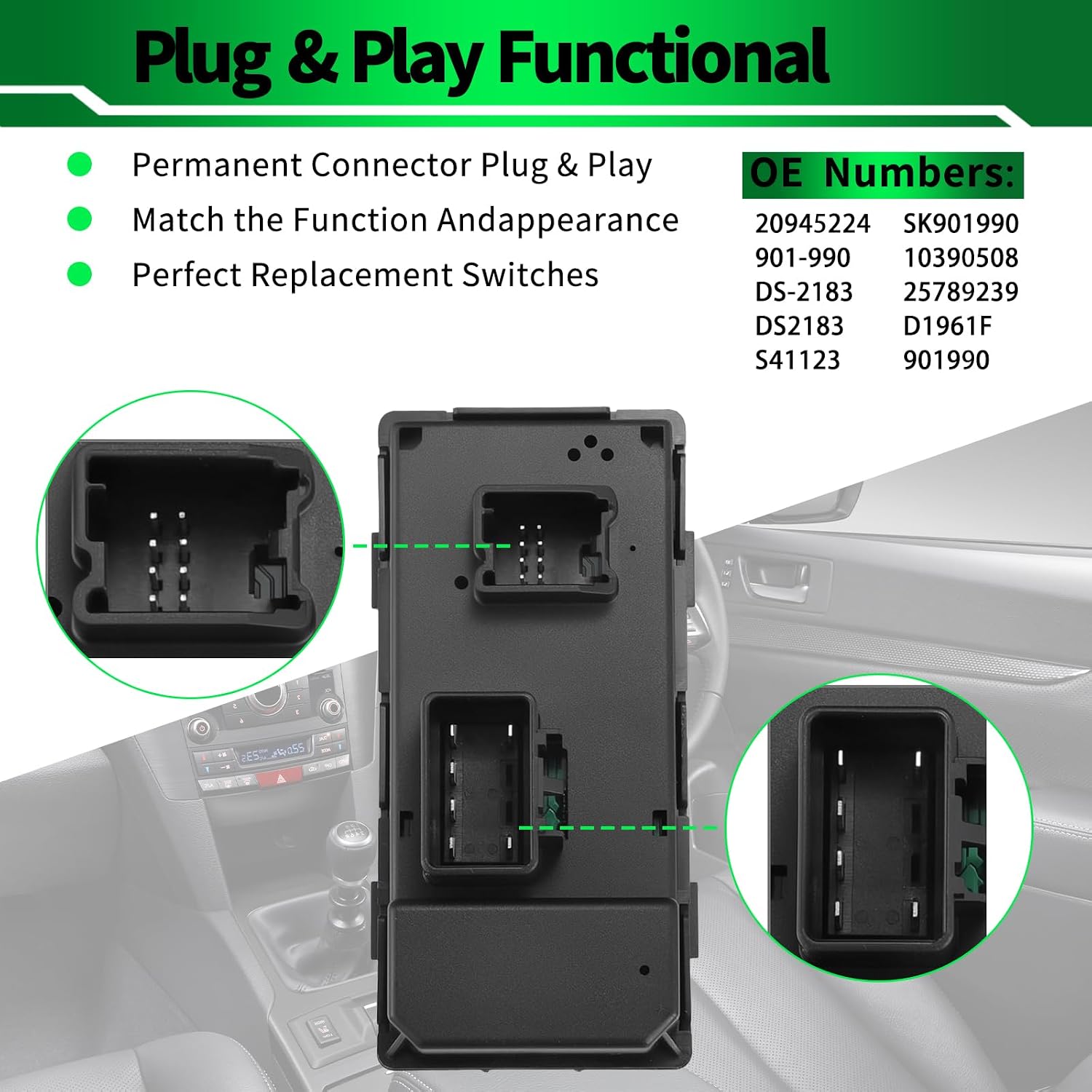 20945224 Driver Side Master Power Window Switch for:-GMC Acadia 2007 2008 2009 2010 2011 2012 2013 2014 2015 2016, for Acadia 2007-2016 3.6L Replacement OE# 901-990 DS-2183 DS2183 S41123
