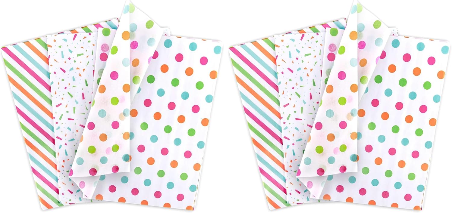 Whaline Tissue Paper Bulk Polka Dots Stripe Wrapping Paper Rainbow Art Gift Wrap Paper for Birthday DIY Party Crafts Weddings (60 Sheets, 3 Styles) (Pack of 2)