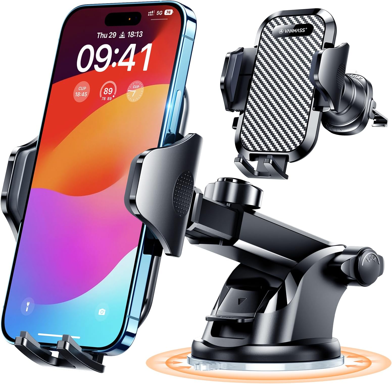 VANMASS Car Phone Holder 2026 Ultimate Military-Grade Strongest Suction & Clip Windshield Dashboard【Newest Best Strongest】 Cell Phone Automotive Dash Gauge Accents for iPhone 18 Pro Max 17 16 15 14