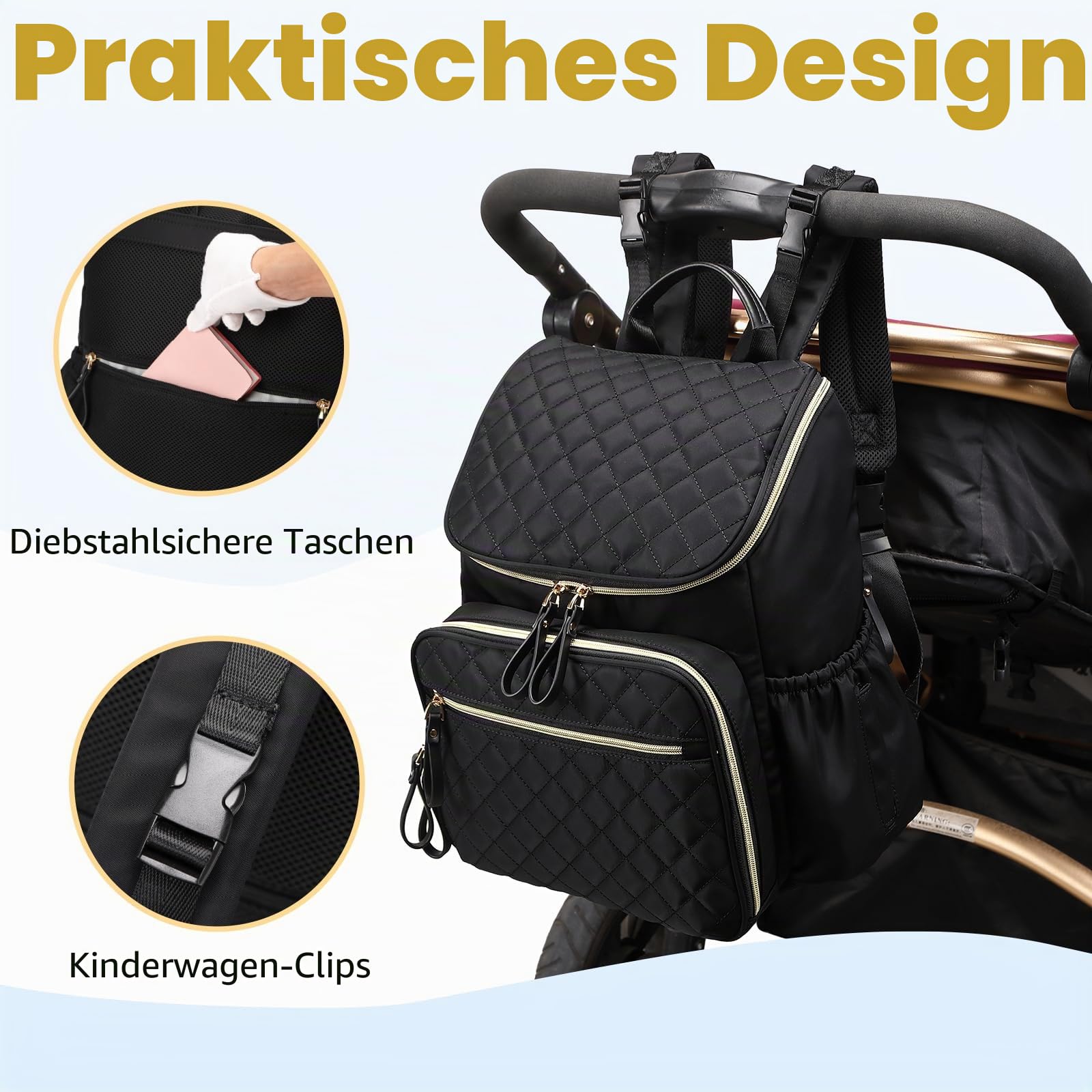 LORADI Leichtgewicht Taschen Wickeltasche Rucksack Wickelrucksack | Kinderwagen Clips, isolierte Taschen, wasserdicht, leicht zu reinigen, langlebig