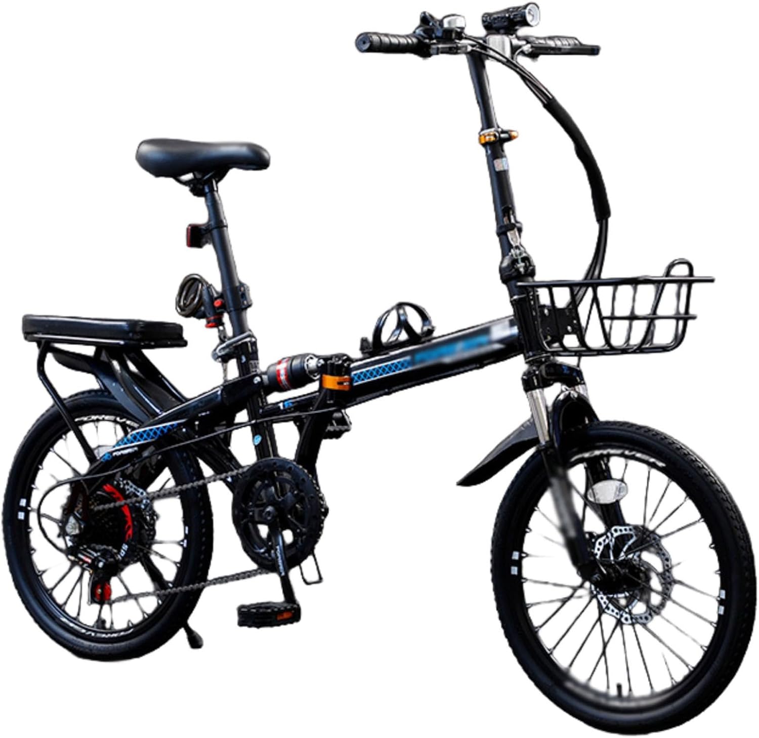 Mountain Bike 16" 20" 22" High Carbon Steel Folding Mountain Bike with Dual Disc Brake, 7 Speed Bike Bicycle for Men and Women, Adjustable Height