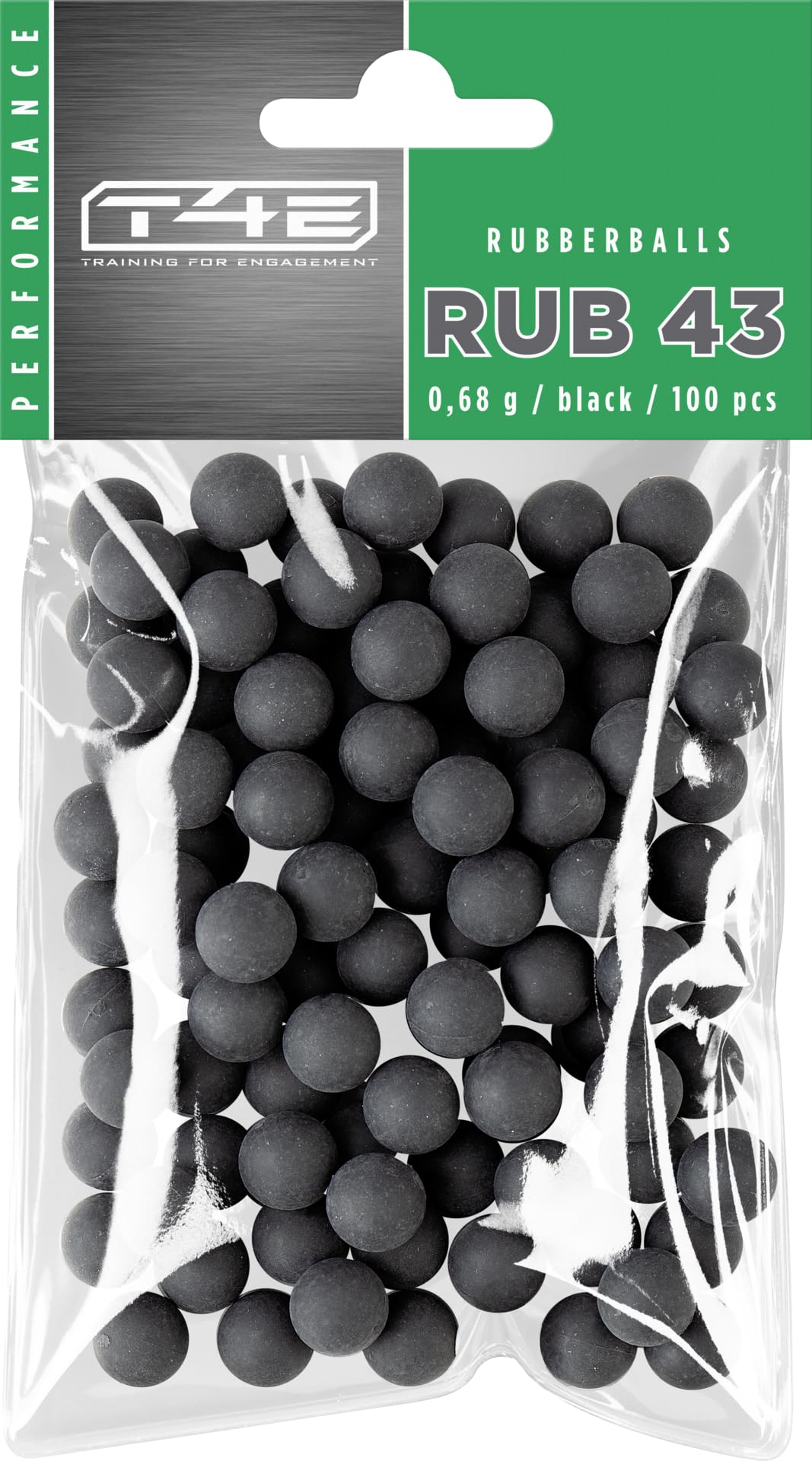 T4E Palline paintball RUB 43, calibro munizioni 0.43, 100 pezzi, palline in gomma, nero