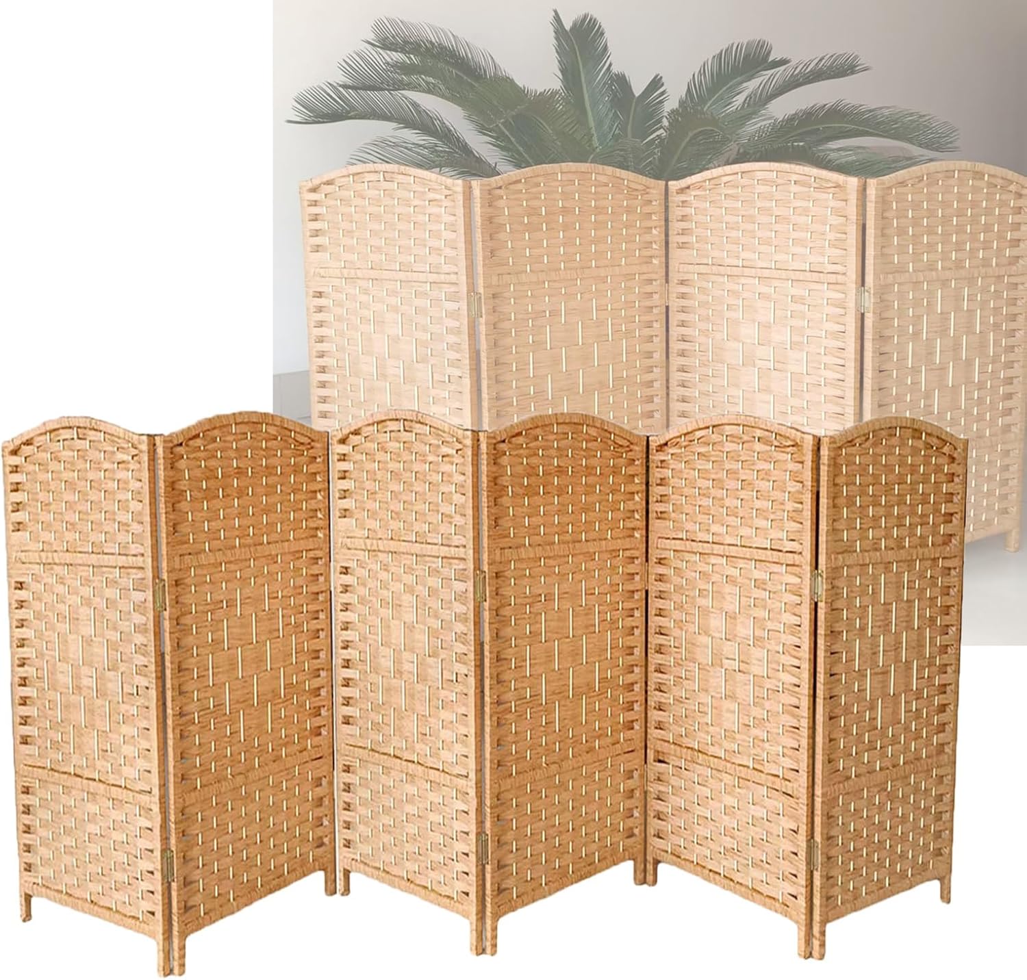 Small Room Freestanding Foldable Woven Privacy Screen, Living Partition Wall for Home Office, Garden, Patio, Kindergarten(80x30cm-6 Panels)