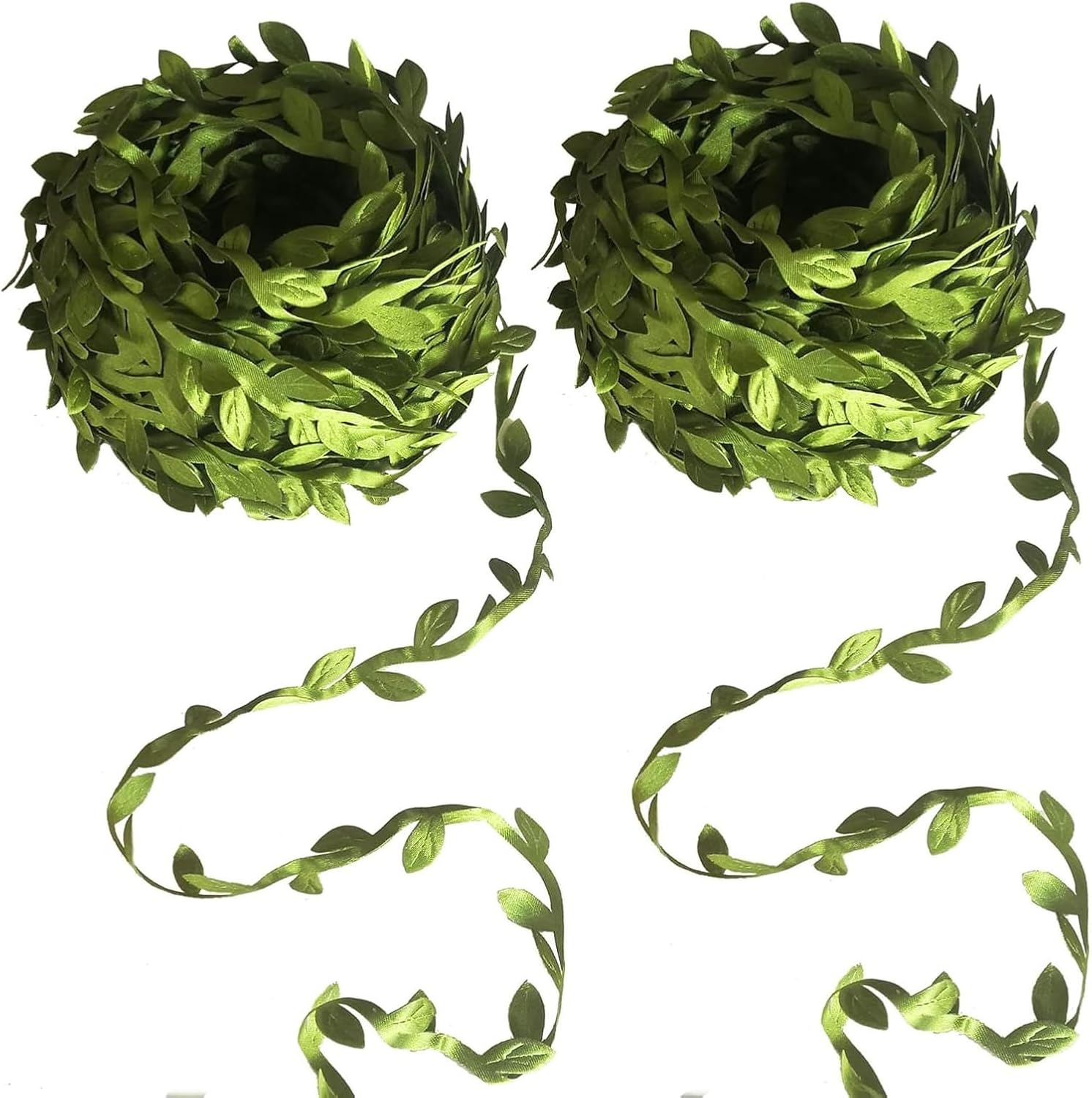 2PCS 66FT Artificial Vines Fake Hanging Plants Leaves Ribbon Leaf Vine Trim Foliage Rattan DIY Wreath Foliage Green Leaves Ribbon Decorative Home Wall Garden Wedding Party Wreaths Decor