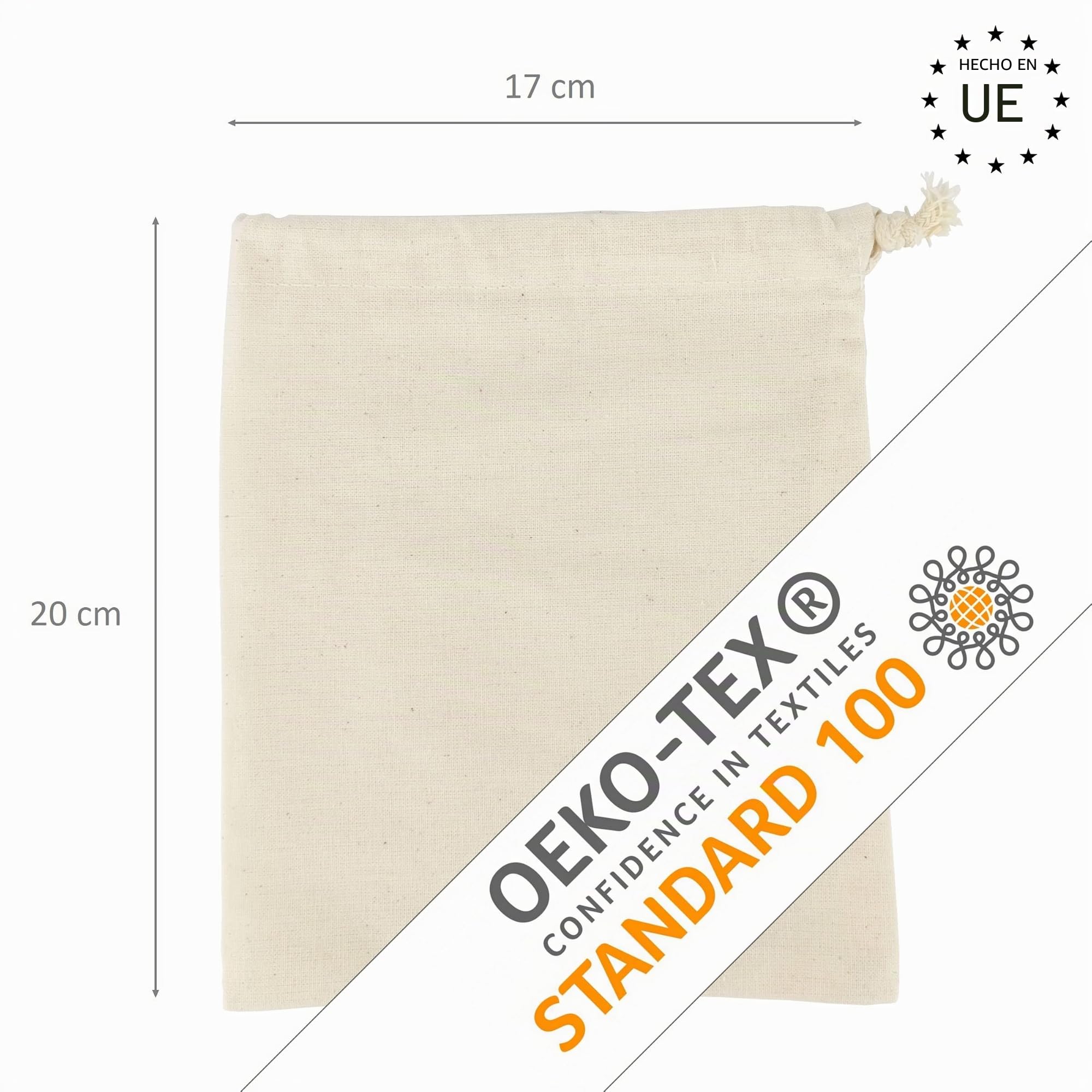 Leviatan Algodón 17 x 20 cm Tela con Cordón Almuerzo, Cosméticos, Joyería | Bolsa con Cremallera | Certificado Oeko-Tex 100 Standard | Natural, 17x20 cm, 10 Unidad ( Paquete de 1)