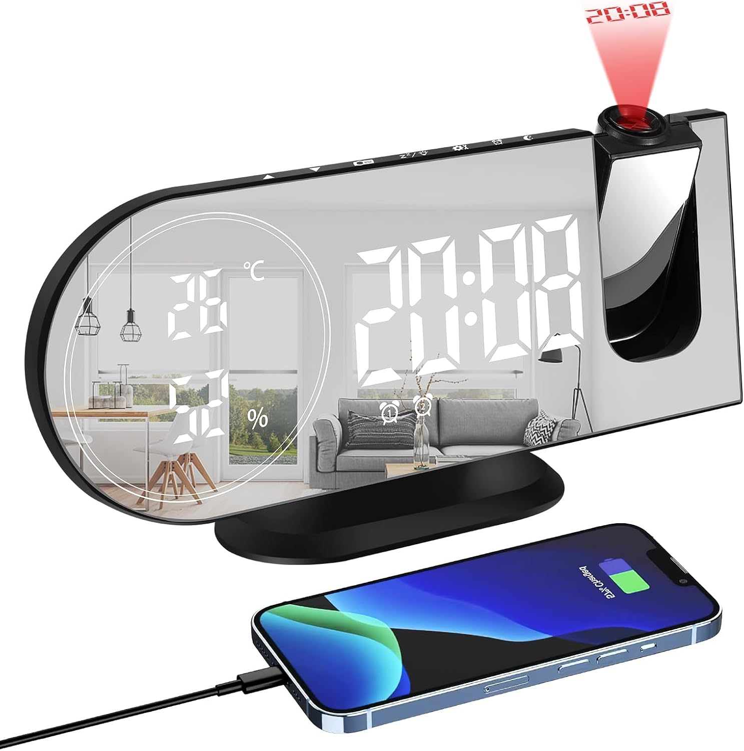 Jhua Projection Alarm Clock, Digital Alarm Clocks for Bedrooms Ceiling