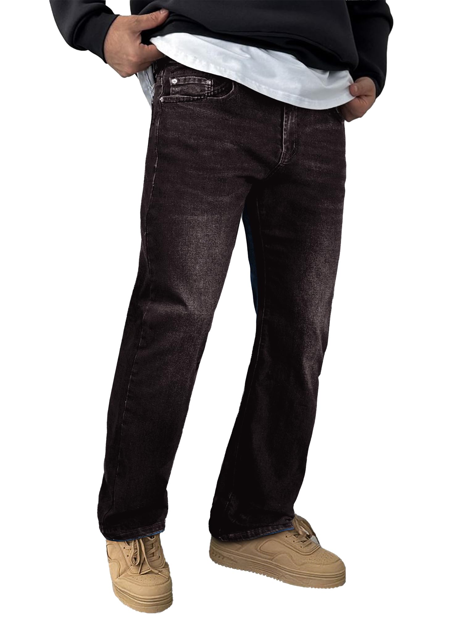 Mens Jeans Regular Straight Fit Casual Stretch Denim Pants