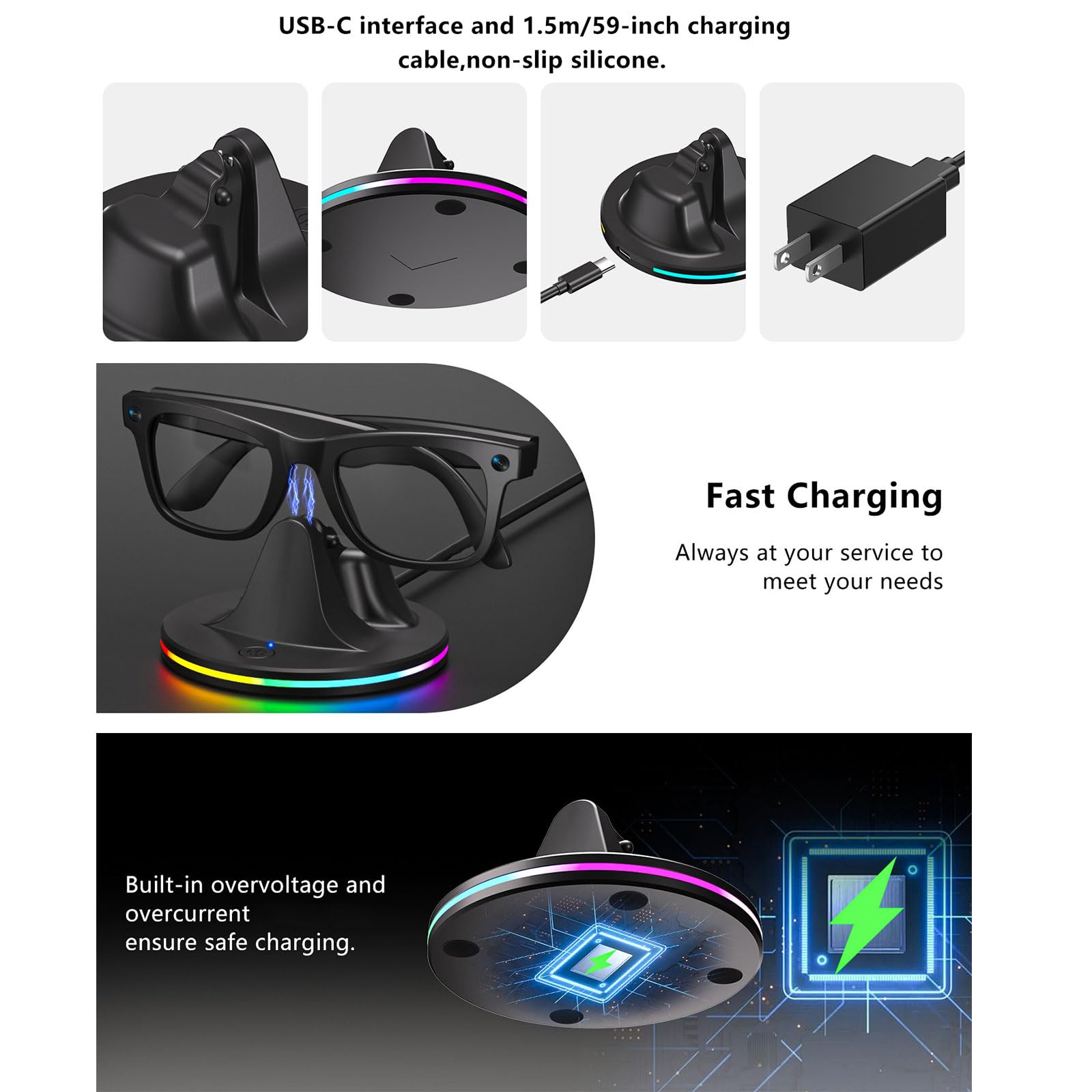Moderna compatta per Ray Smartests Glass | Alloggiamento in ABS con ricarica sicura e Quick Power Quick Dock, piattaforma sicura, moderno compatto