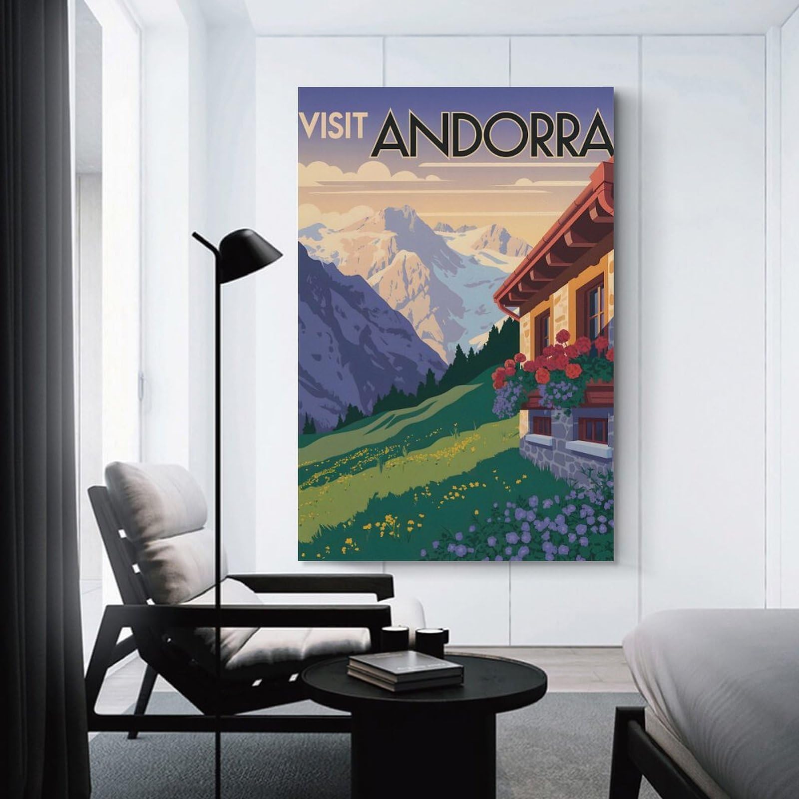 Junmoney Unframe-Style-11-1 Hanging Wall Art Visit Andorra Travel (2), 20X30inch(50X75cm), For Wall Displays, Bedrooms Or Room Updates, Wall Decor Suited To Curated Displays