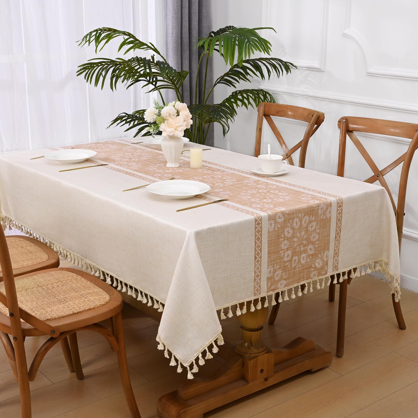 Yinhua Tovaglia rettangolare per tavolino da caffè, tovaglia rettangolare in lino impermeabile a prova di perdite, senza pieghe, tovaglia rettangolare con motivo floreale francese vintage con nappe