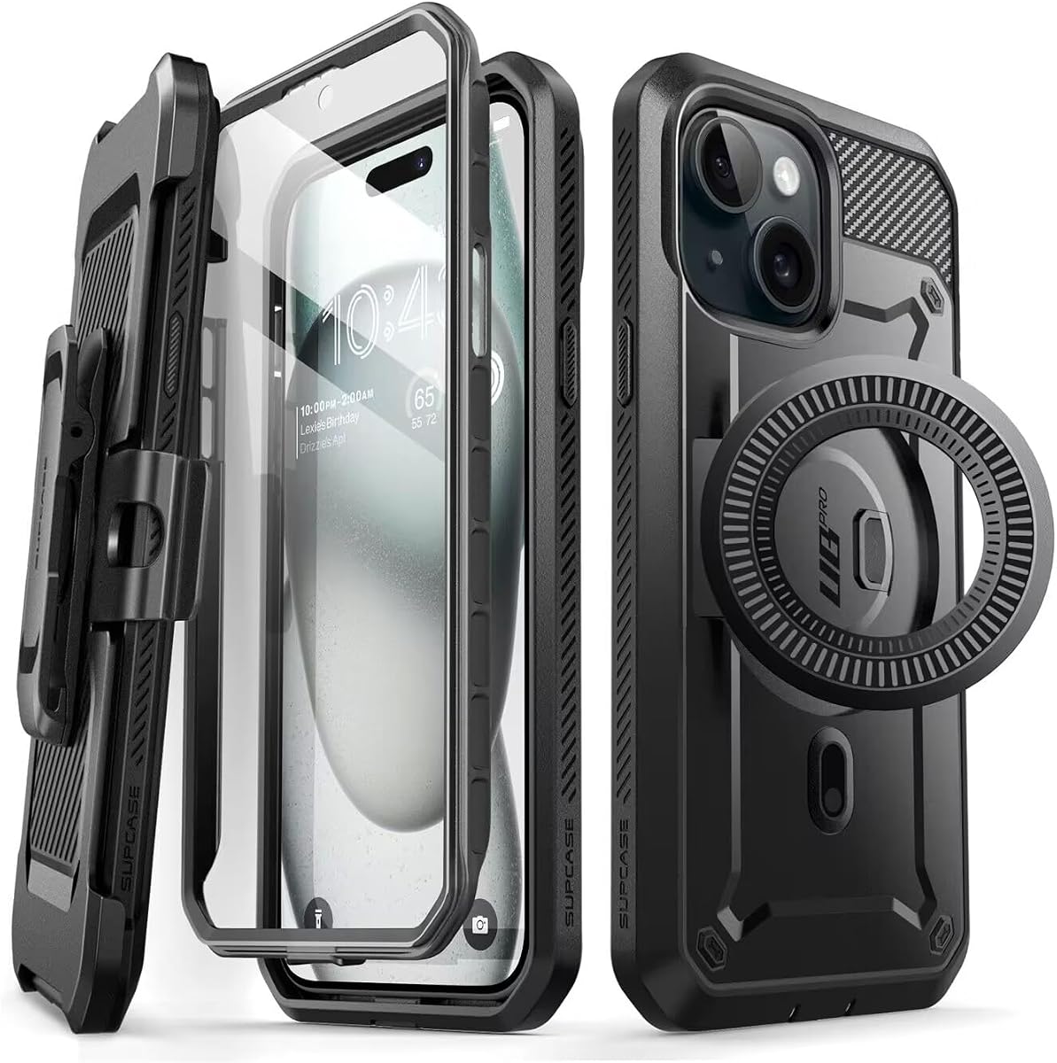 SUPCASE for iPhone 15 Plus Case (6.7 inch), Compatible with MagSafe, Black | Built-in Kickstand, 360° Rotating Belt Clip,Screen Protector, Magnetic Phone Case,Mil-Grade Protection,Unicorn Beetle Pro Mag