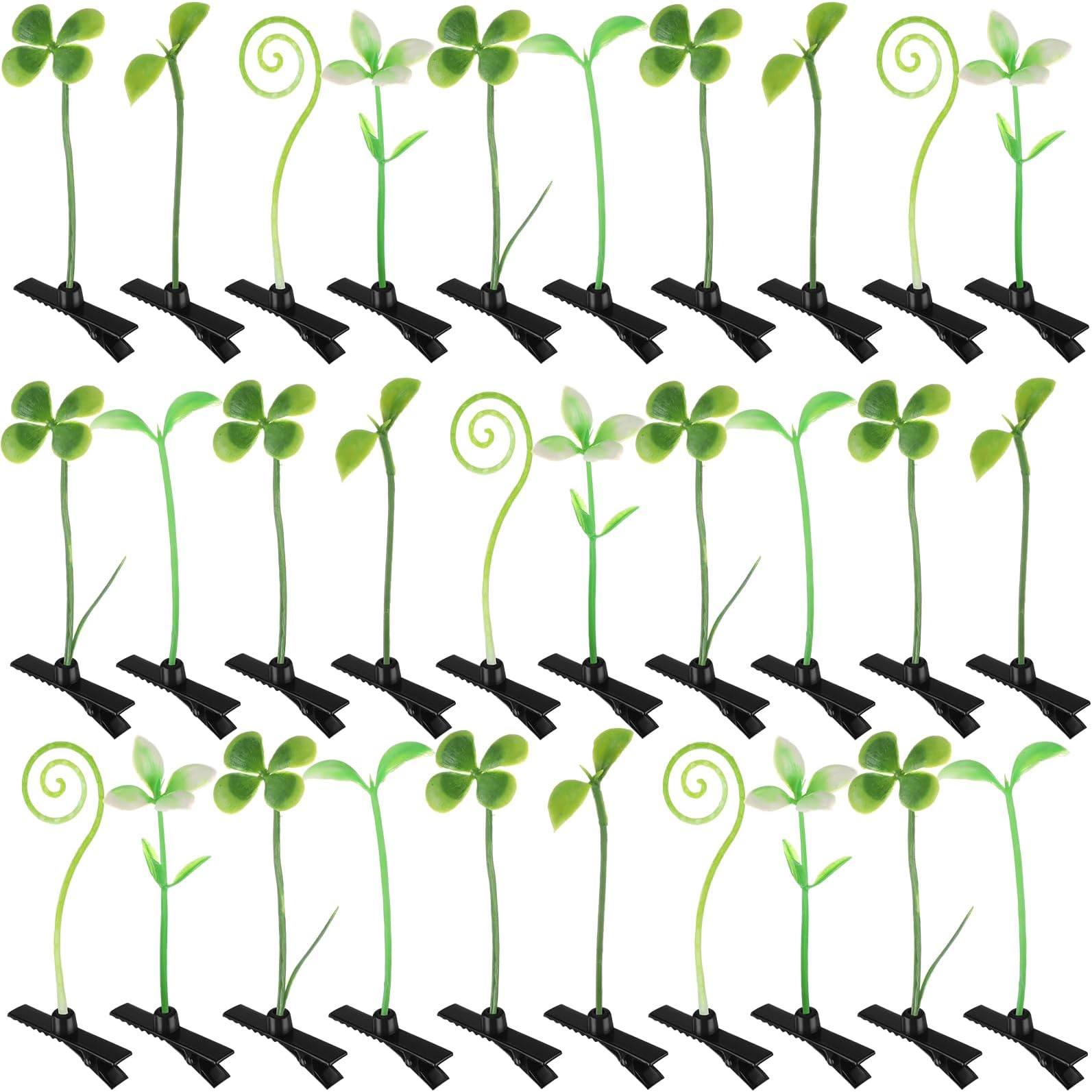 30 Pcs Bean Sprout Hair Clips Mixed Style Plant Hairpins Flower Plant Hair Clip Little Grass Barrette Butterfly Headwear Hair Accessories for Women Girl School Home Party Christmas (Greenery)