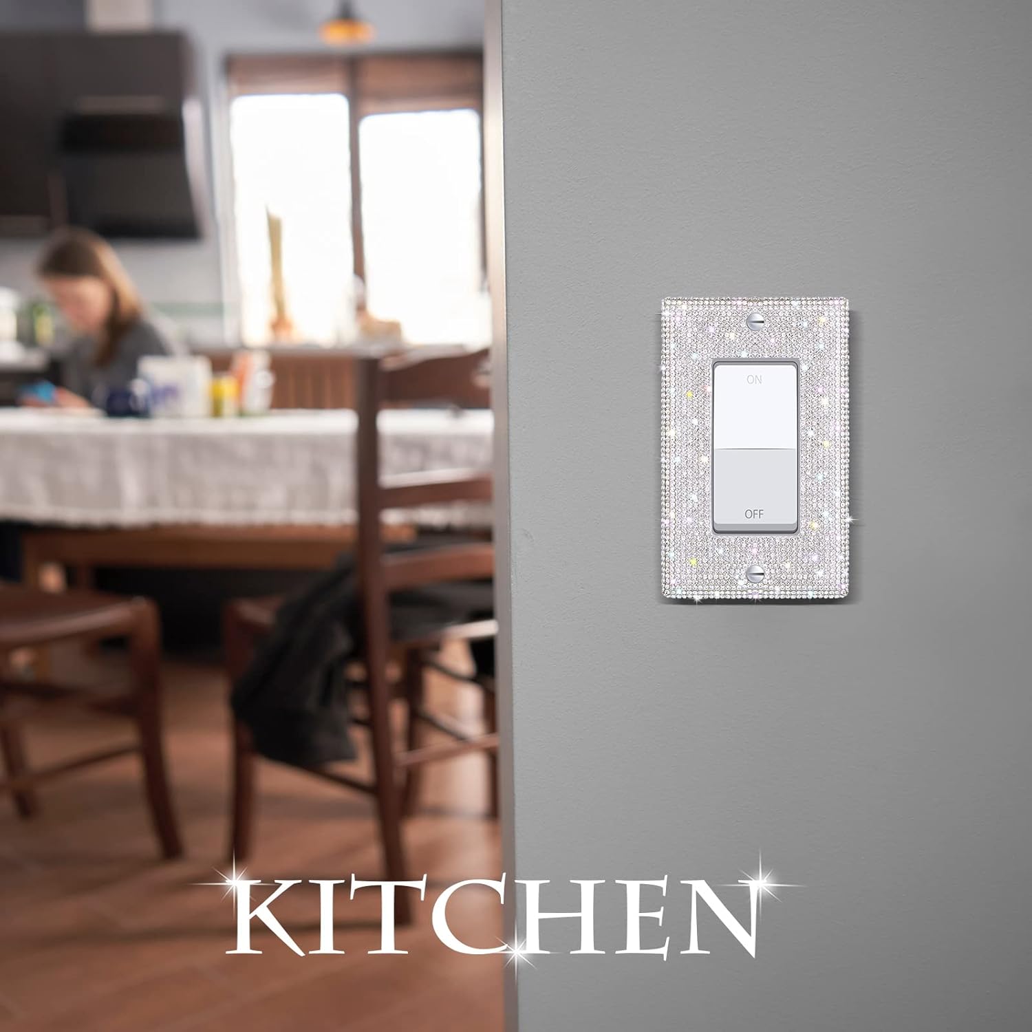 Bling Rhinestones Wall Plate Cover 2 Pcs Crystal Light Switch Cover Single 2 Gang Outlet Covers Shiny Faux Diamond Switch Plate Covers Duplex Outlet Wall Plates for Light Switches (Silver)