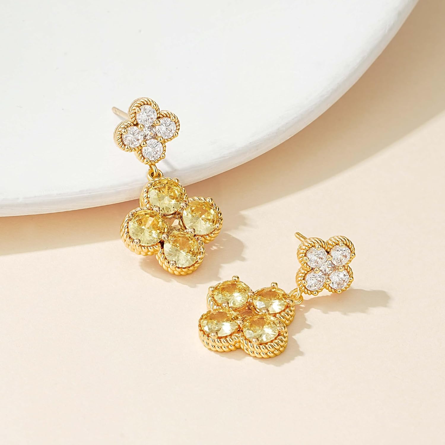 Gold Dangle Earrings for Women Trendy - 14k gold plated Birthstone Four Leaf Clover Stud clover earrings for women Trendy - Hypoallergenic Birthstone Jewelry Lucky Birthday Gift - Image 5