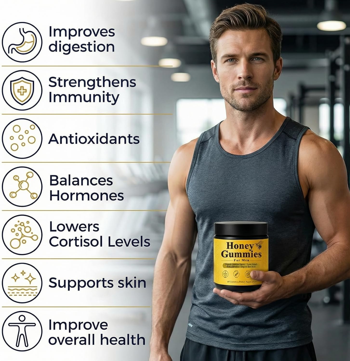 Honey Gummies for Men, Honey Gummies with Manuka, Shilajit, Ashwagandha, Sea Moss, Vegan, 60 Gummies