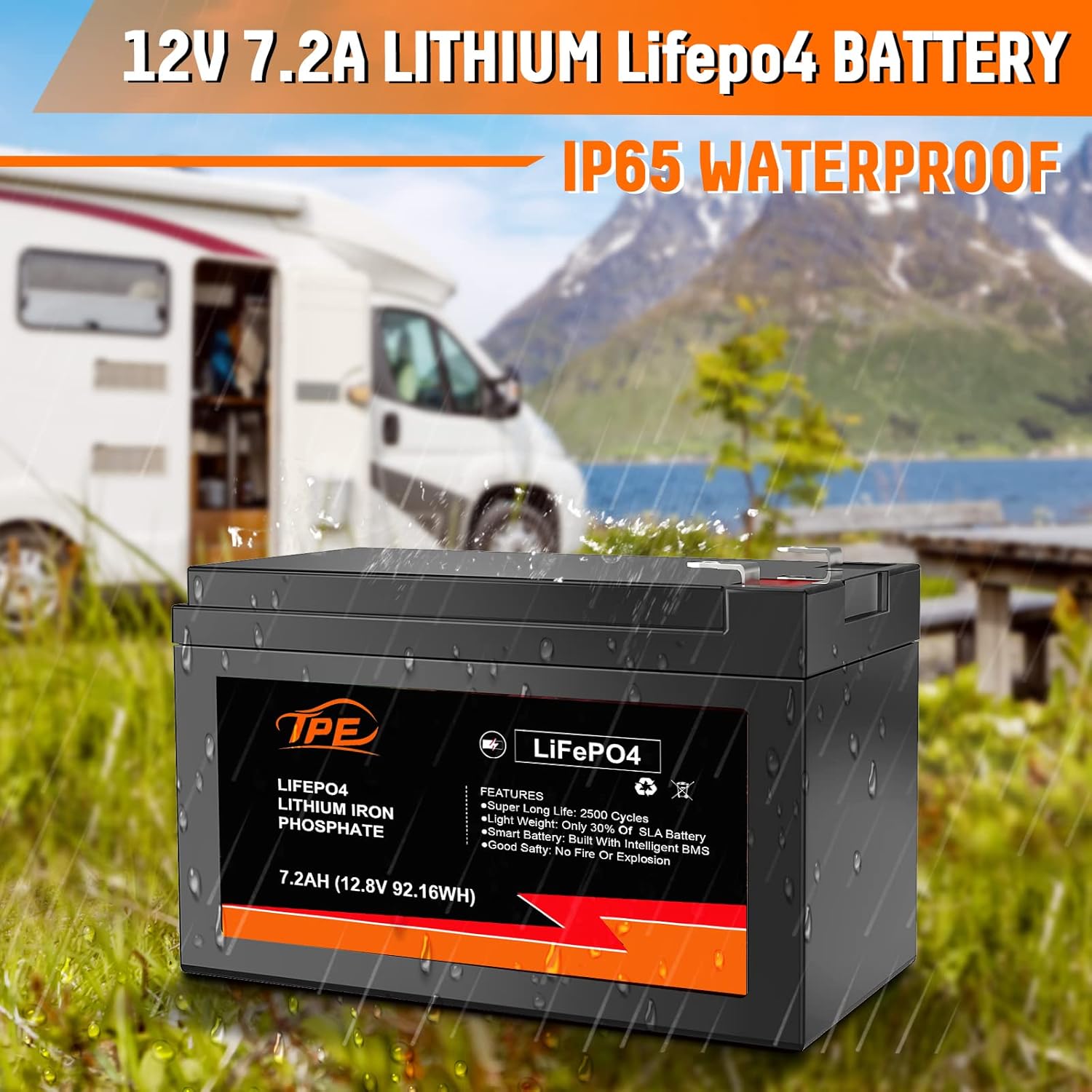 TPE Lifepo4 Battery 12V 7.2Ah, 12V Lithium Battery, Lithium Iron Phosphate Battery, Deep Cycle Rechargeable Battery Built-in BMS Offer 4000 Life Cycles & 10 Year Lifetime for RV, Solar, Marine,Etc