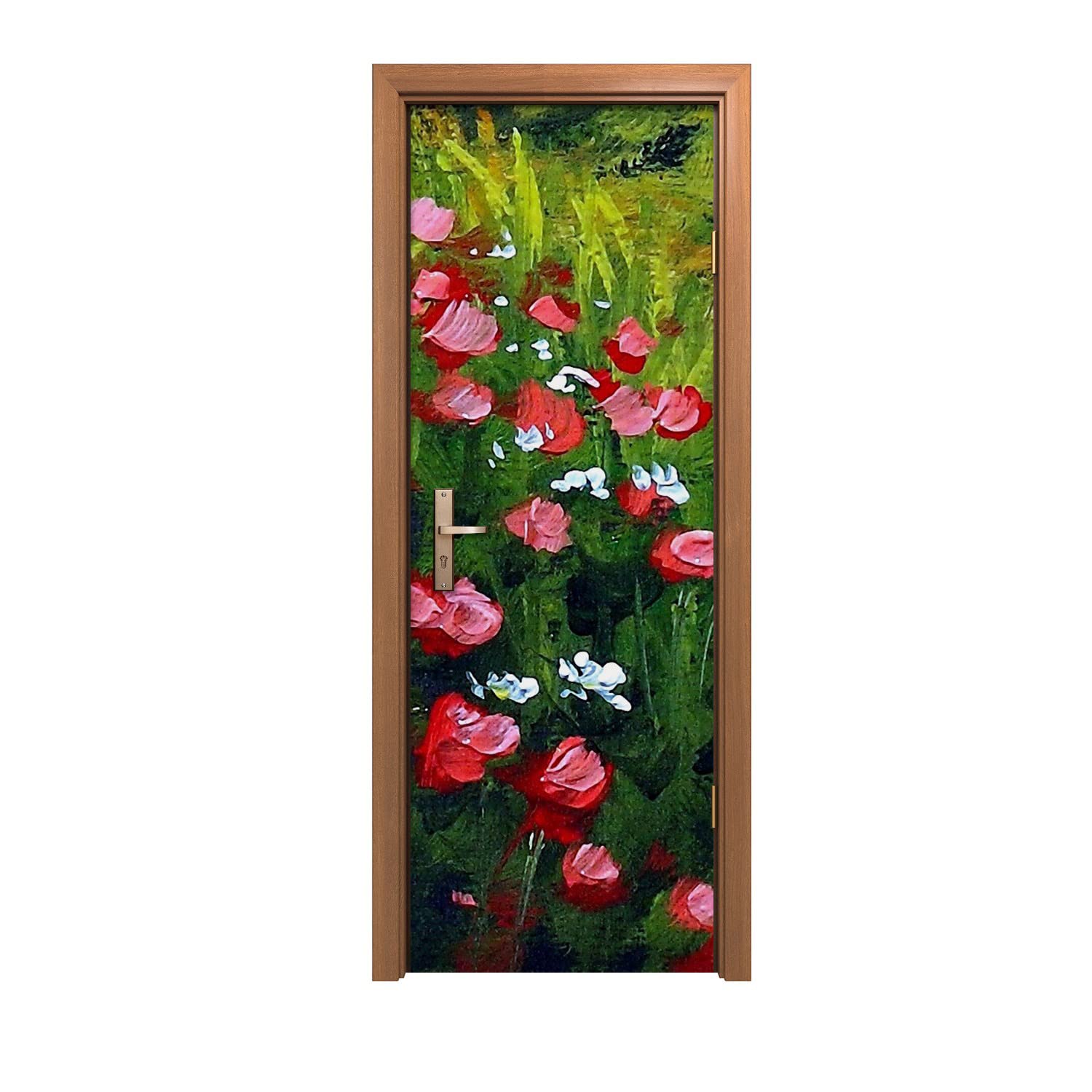 Sticker de porte champ de fleurs pour créer une ambiance nature au salon