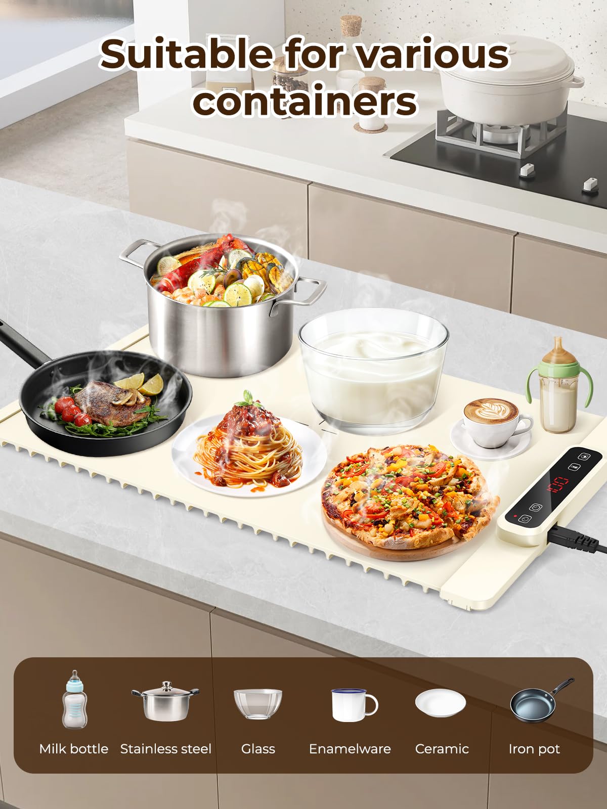 Scaldavivande elettrico per buffet, con timer di 4 ore, 5 temperature, design impermeabile per feste, catering ed eventi, mantiene il cibo caldo e fresco