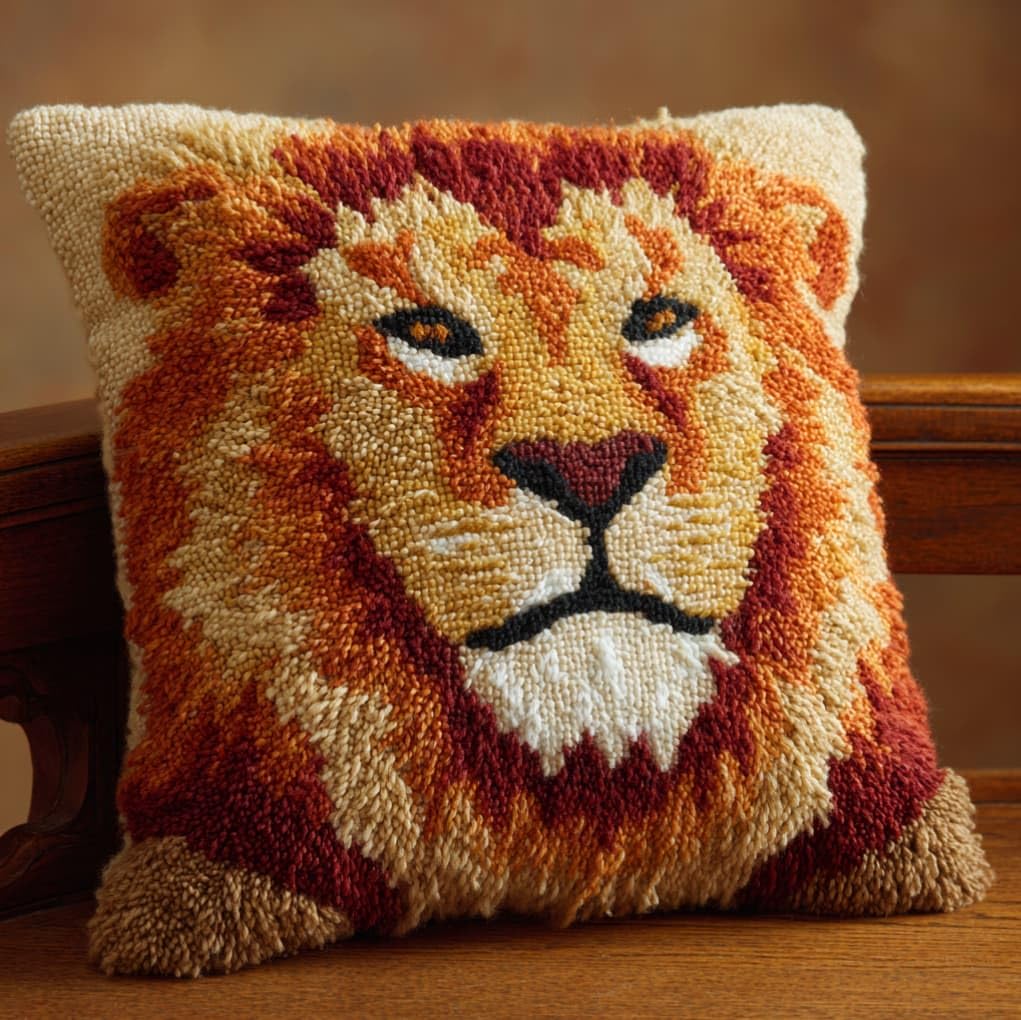 AxiangziK Latch Hook Pillow Kit for Beginners,Lion