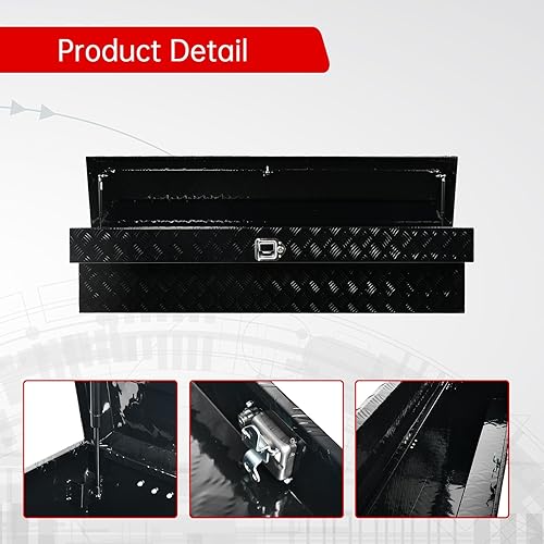 Miniatura 4 de Caja de herramientas de aluminio negro de 60 x 8 x 14 pulgadas para camioneta, caja de herramientas para camioneta, remolque, caja de herramientas,