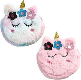 جيه اي اس اي اس سي سي اي ال محفظة طويلة تمر بالجسم بتصميم يونيكورن منفوش للبنات والاطفال بتصميم حيوانات لطيفة بالوان قوس قزح، شنطة كتف مخملية للعملات المعدنية