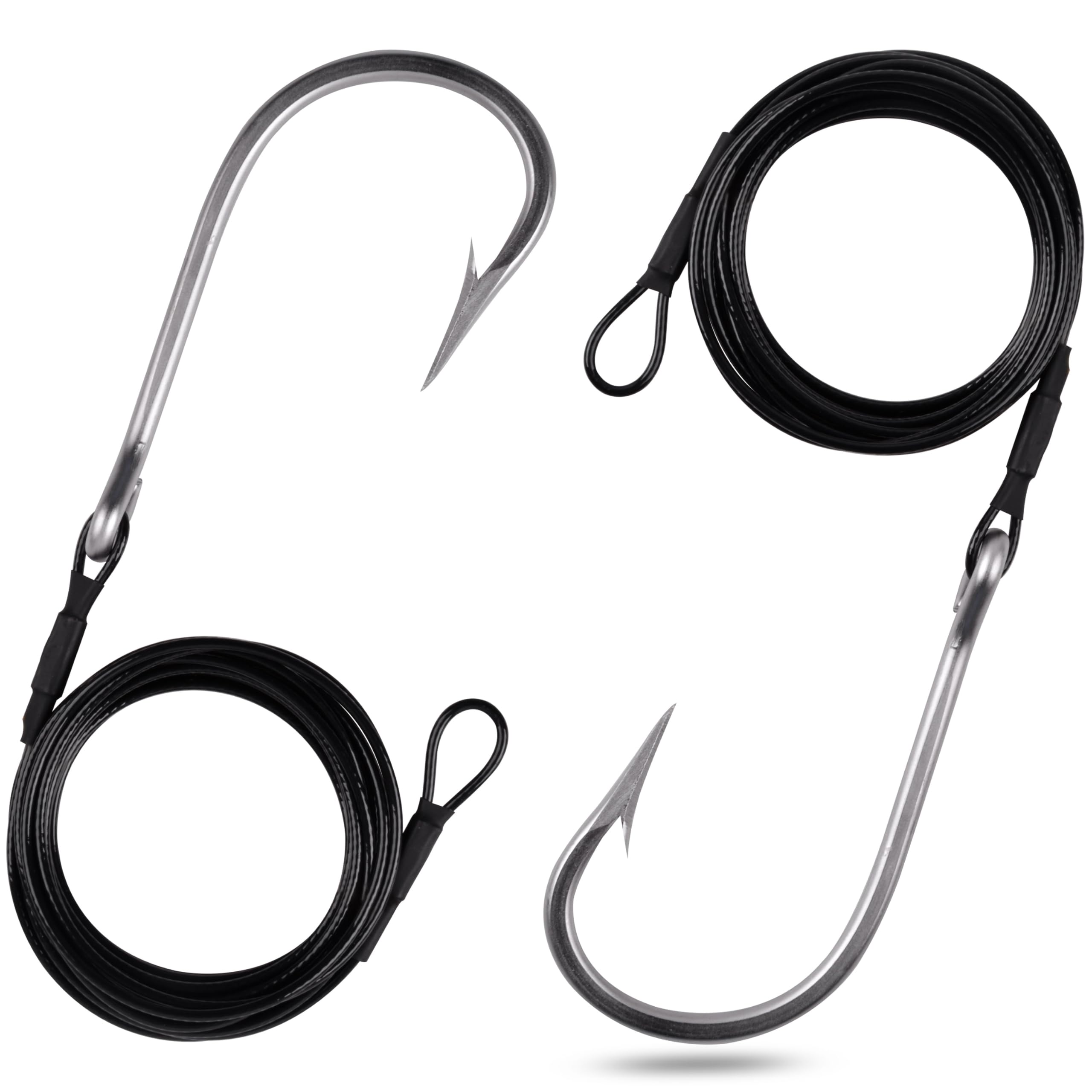 Fishing Shark Rigs, 2pcs Surf Stainless Steel Cable Leader Wire with Tuna Shark Hooks Saltwater Fishing Deep Sea Hooks Big Surf Shark Shark Leader Rig 5/0 6/0 8/0 10/0 12/0