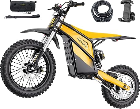 Heybike Electric Dirt Bike with 4160W Motor 1352WH Battery, Up to 50 Miles Range, 14" Fat Tire Electric Bike with Hydraulic Brakes & Dual Suspension, Off-Road E-BikeCorn Yellow