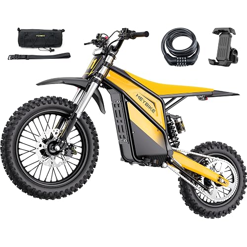 Heybike Electric Dirt Bike with 4160W Motor 1352WH Battery, Up to 50 Miles Range, 14" Fat Tire Electric Bike with Hydraulic Brakes & Dual Suspension, Off-Road E-Bike（Corn Yellow）