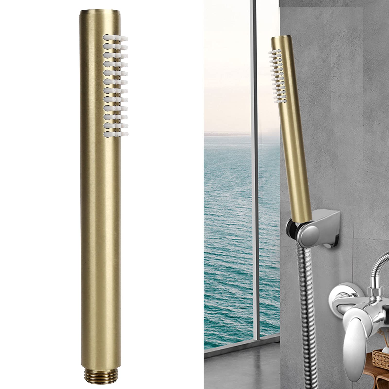 Soffione Doccia Portatile per Bagno, Soffione Doccia a Barra Tonda in Rame Massiccio G1/2 Spruzzatore Ad Alta Pressione per Doccia per Forniture per La Casa Del Bagno(d'oro)