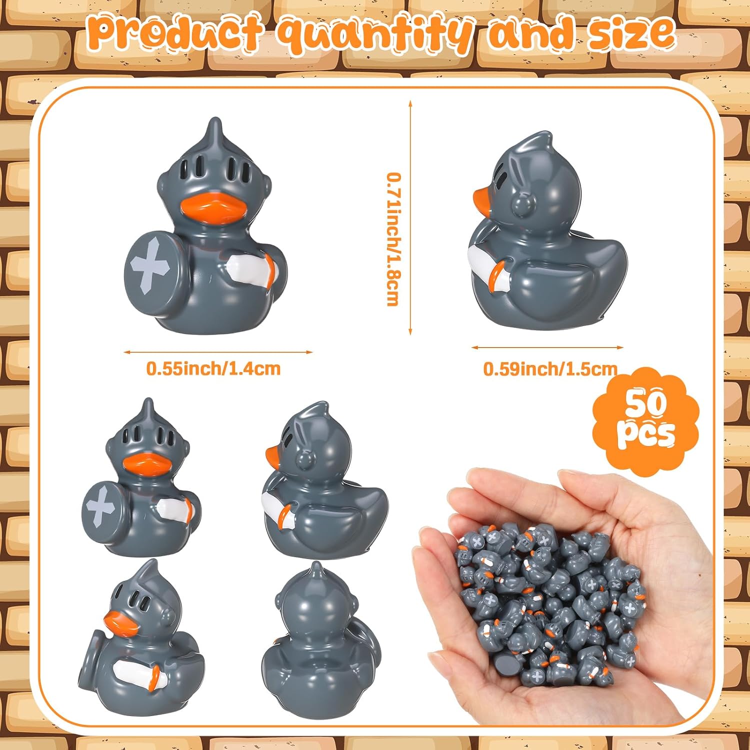 50 Pcs Mini Knight Duck Figures Bulk Small Resin Knight Duckies Figurines Medieval Castle Soldier Duckies Tiny Statues for Medieval Party Supplies Gift Bag Filler Desktop Decor (Shield Duck)