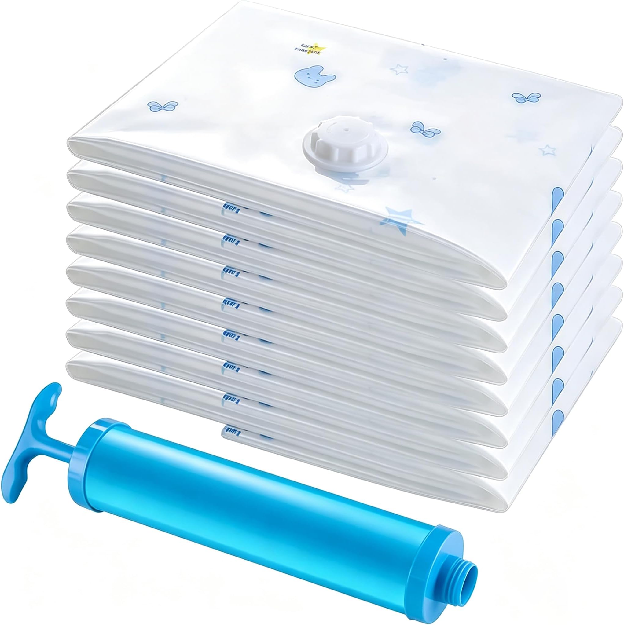 Vacuum Storage Bags, 8 Combo (4 Jumbo, 2 Large, 2 Medium) Reusable Space Saver Bags Vacuum Compression Zipper Storage Bags with Airtight Valve and Hand Pump,Work with Vacuum Cleaner