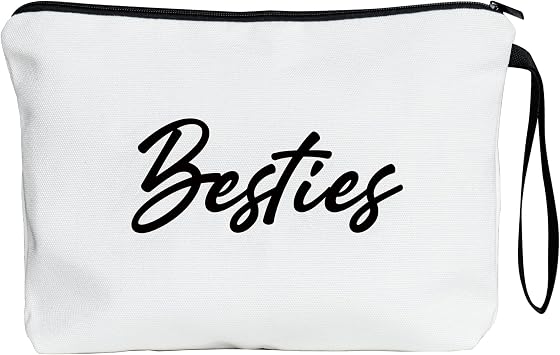 METALPHA Cute Makeup Bag for Besties Zipper Canvas Makeup Bag Besties Gift Large Pouch with Wrist Strap, Cosmetic Bags Makeup Pouch for Best Friend