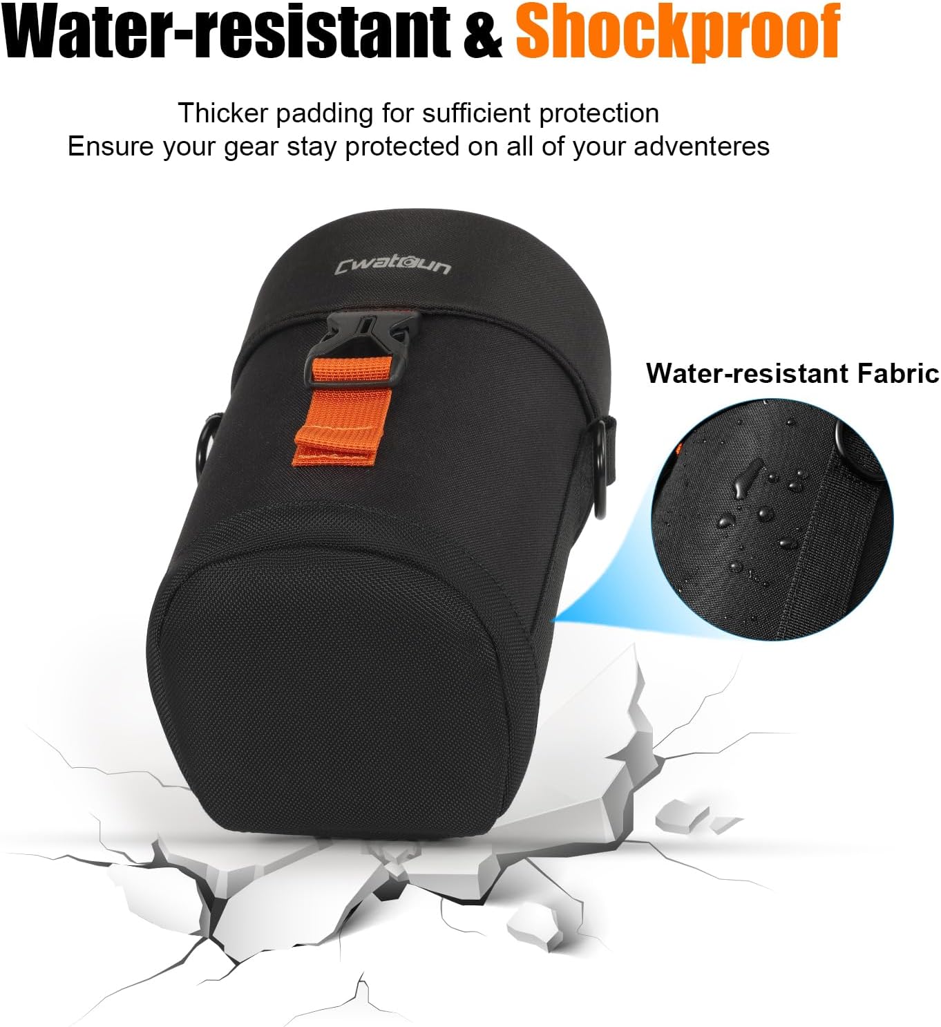 Cwatcun Camera Lens Case, Hard Case Shockproof DSLR Camera Lens Pouch with Shoulder Strap, Water Resistant Camera Lens Bag for Nikon, Sony, Fuji, Canon and Other Lens Below 3.03" x 5.71"(D x L) - Image 6