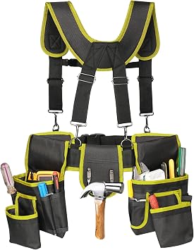 Tool Belt,Professional Tool Belts for Men with Suspenders,18 Pockets Heavy Duty Tool Pouch,Heavy Duty Detachable Adjustable Utility Belt Work Bags for Electrician,Carpenter