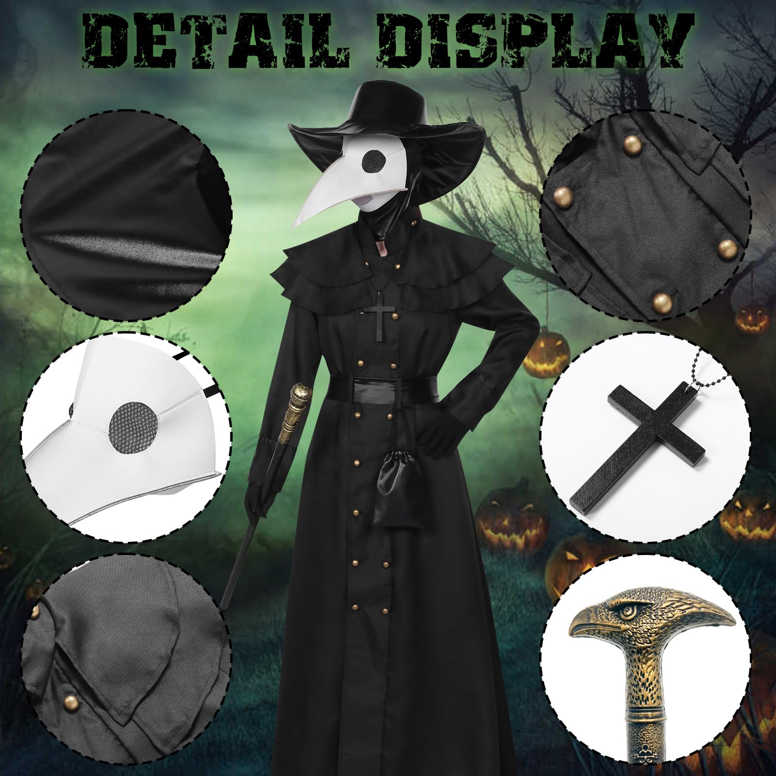 Matreeglam Plague Doctor Costume Adult, Wizard Hooded Cloak with Mask, Priest Robe, Medieval Cosplay Costumes for Halloween (White, XL) - Image 3