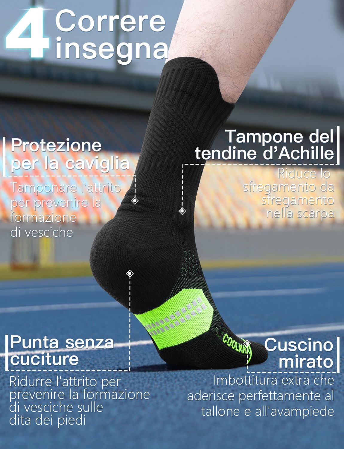 Juclise Bambù Coolmax Compressione Running Calzini Sportivi Trekking Allenamento