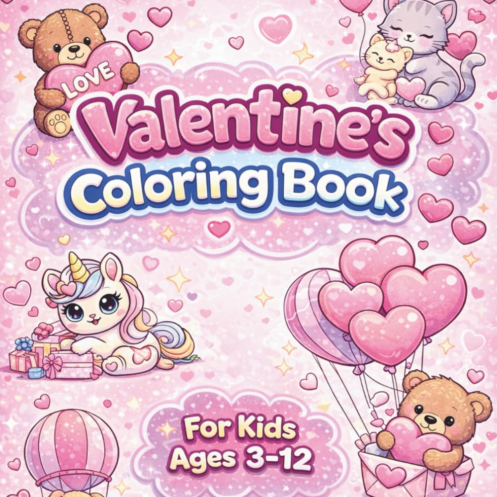 Valentine’s Coloring Book for Kids Cute & Adorable Love-Themed Coloring Pages with Hearts, Animals, and Sweet Characters | Fun Valentine Activity Book for Ages 3–12