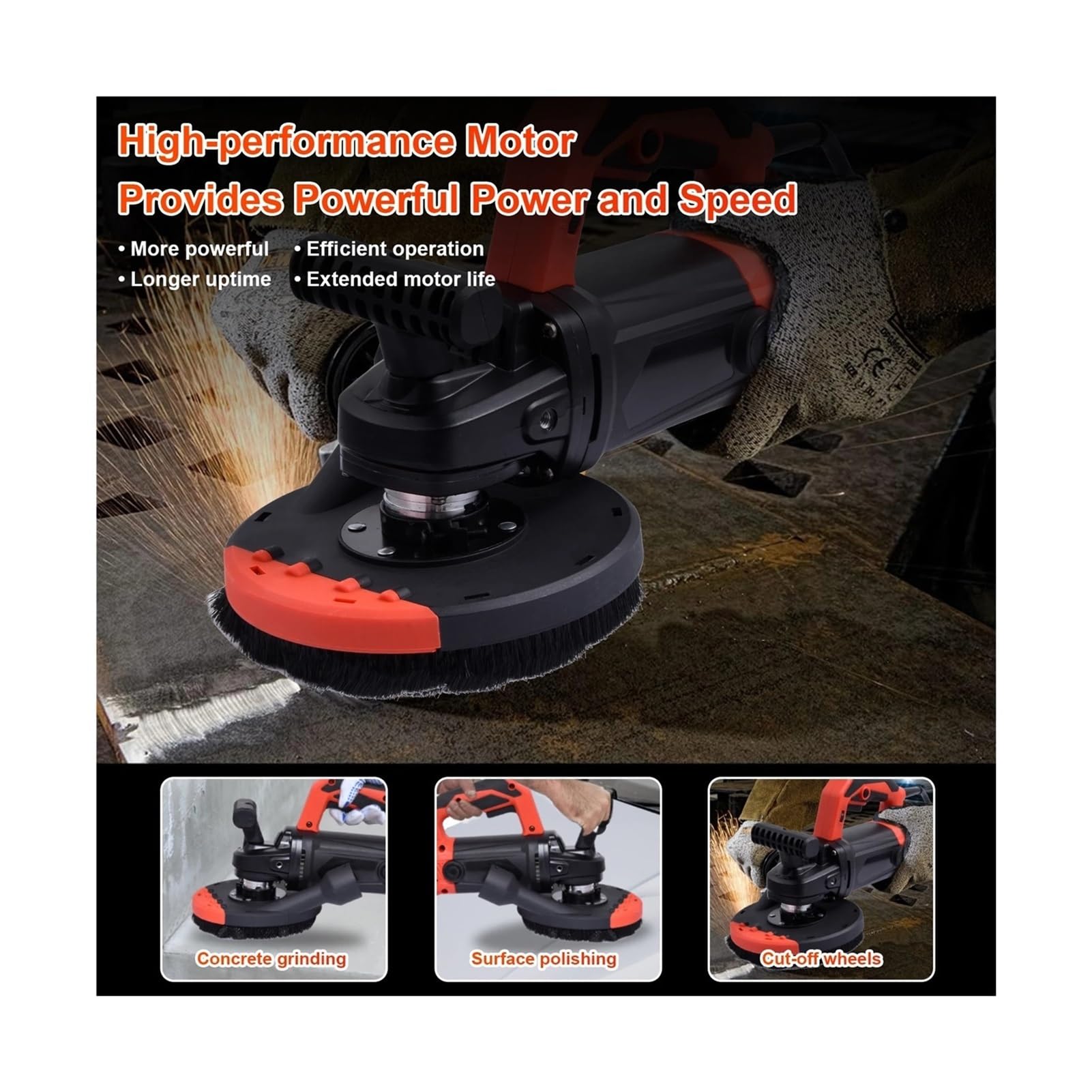 Lucidatrice Smerigliatrice elettrica per pavimenti in cemento da 7" Kit smerigliatrice angolare con guida da terra da 2200 W con protezione antipolvere