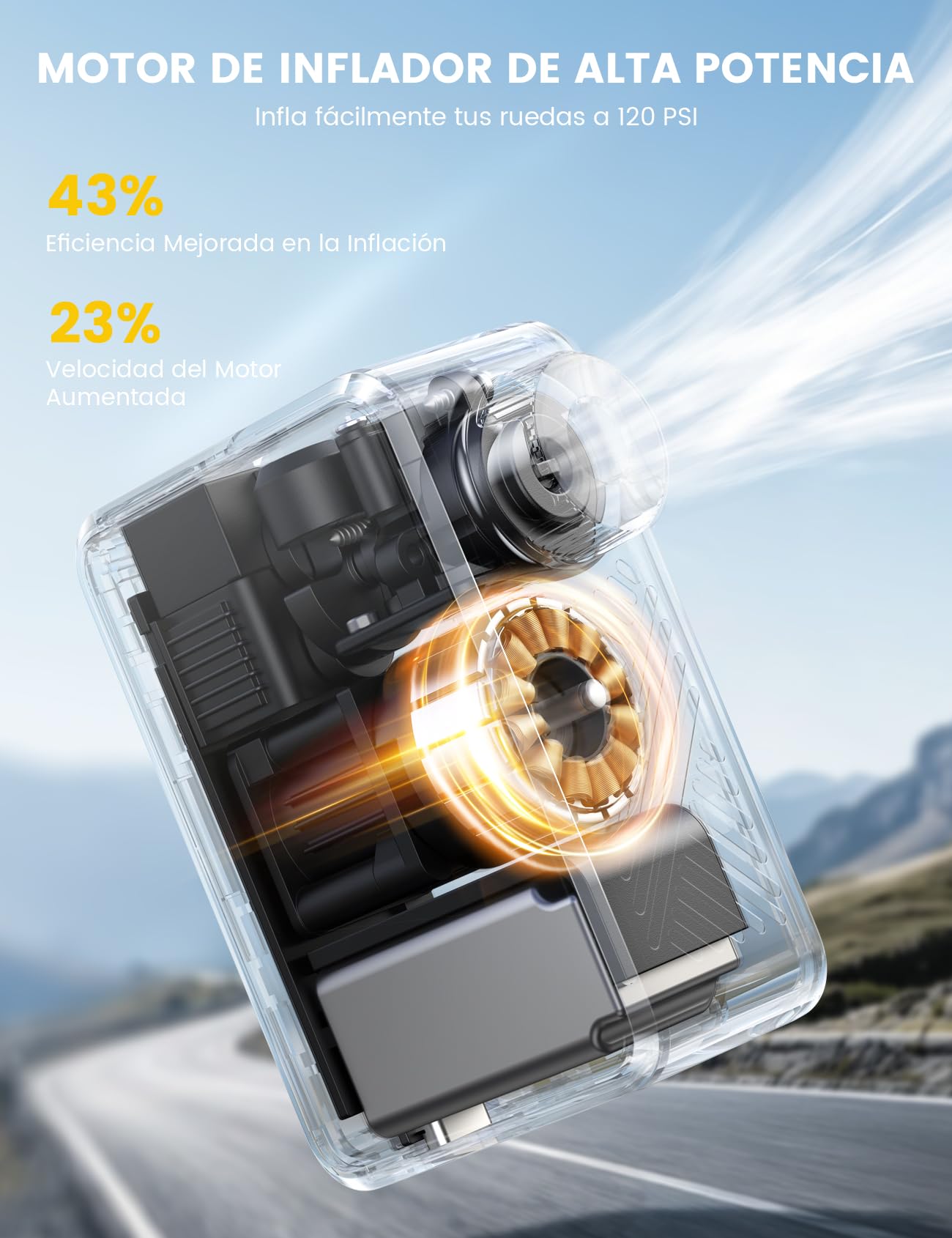 Lamicall Mini Bomba de Aire Bicicleta Eléctrica - [Ultraligera] 120 PSI Bomba Bici Portátil con Manómetro Digital & Parada Automático, 24 L/min, Inflador Ruedas Bicicleta de Carretera/Montaña/E-Bike