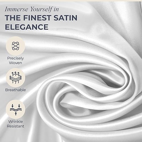 Miniatura 4 de DECOLURE Juego de sábanas de satén de 6 piezas, sábanas de satén de seda genuinas y lujosas, tamaño matrimonial con bolsillo profundo, elegantes