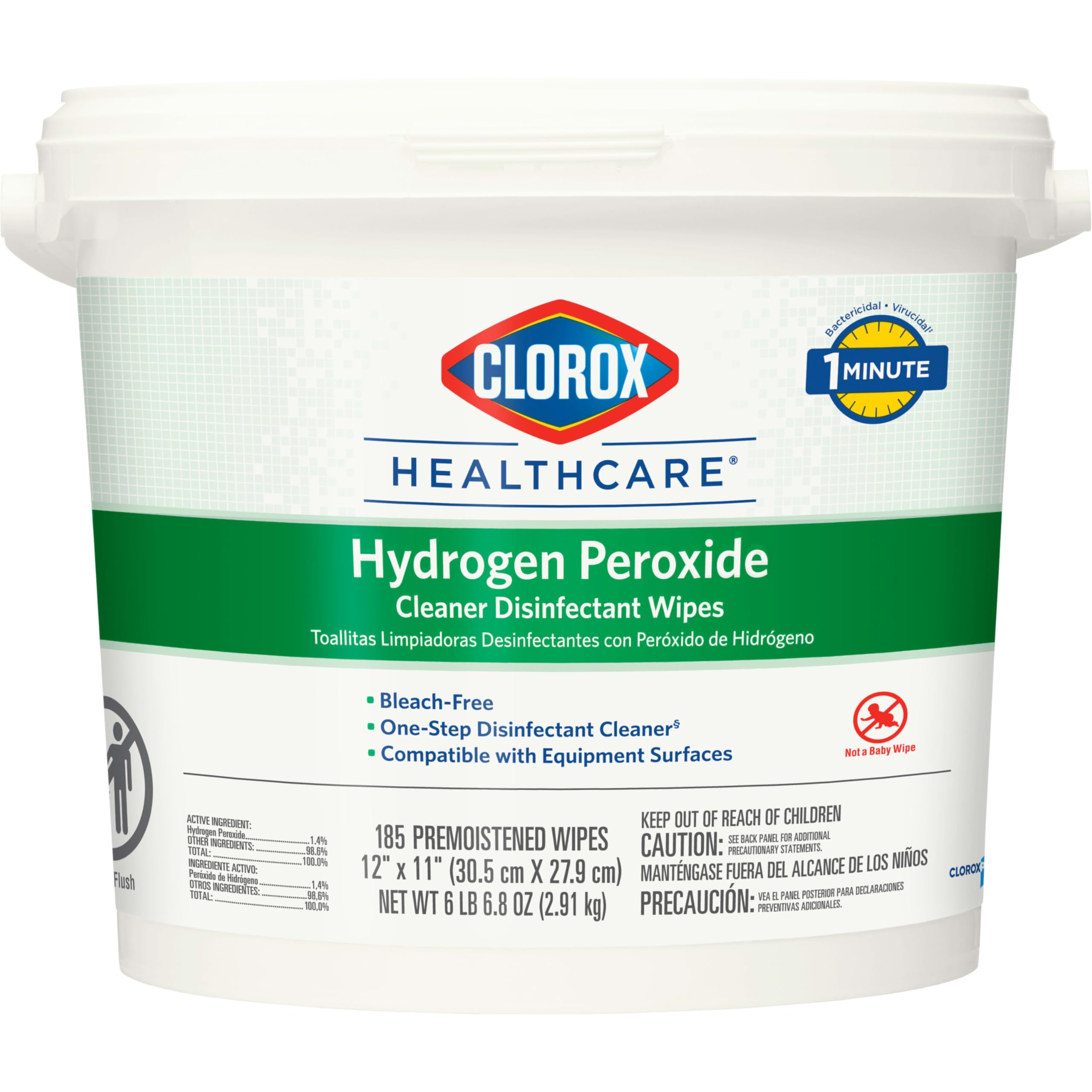 Clorox Healthcare Hydrogen Peroxide Cleaner Disinfectant Wipes 12 x 11 Bucket 185 Count Package May Vary