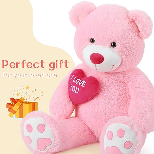 Miniatura 107 de Oso de peluche gigante de 52 pulgadas, animal de peluche grande con corazón, oso de peluche marrón grande para niños, regalo de San Valentín